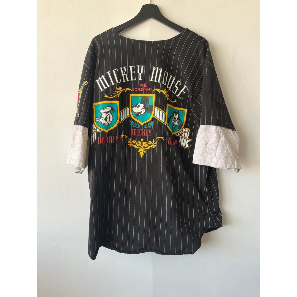 Vintage Disney Store Mickey Mouse Shirt‎ Mens Extra Large Pinstripe Baseball 90s - Picture 3 of 6